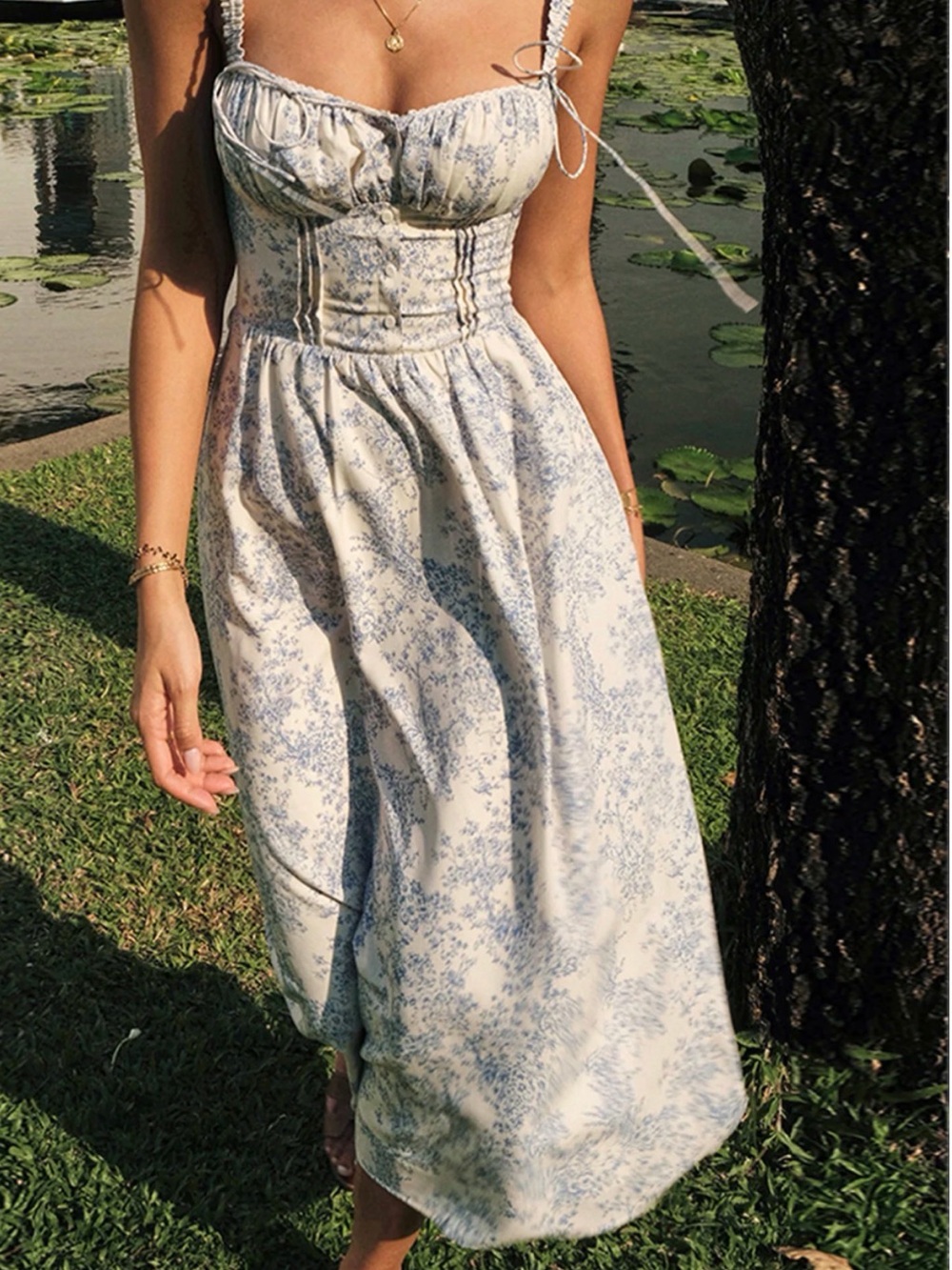 COMMENSE Blue Floral Bustier Midi Dress - Picture 6 of 10